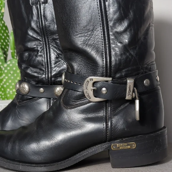 Vtg 90s Black Leather Harley Davidson Motorcycle Harness Boots Men's 11 Goodyear - Picture 4 of 16